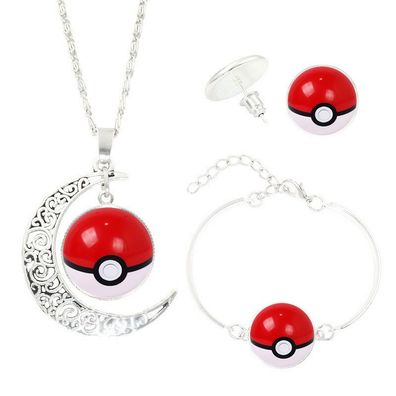 Cartoon Pokemon Poké Ball Schmuckset mit Halskette Armband Ohrring Cosplay Juwelen