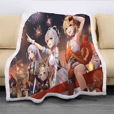 3D Genshin Impact Keqing Yoimiya Lamb Wool Blanket Qiqi Barbara Nap Decke Sofa Quilt