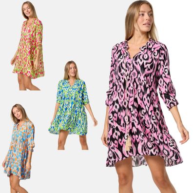 PM Selected Leichtes Damen Sommer Tunika Kleid mit Muster Hemdblusenkleid PM31