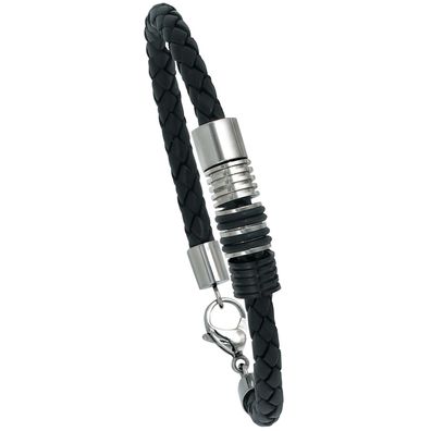 Echt. Chic. Armband Leder schwarz mit Edelstahl und Kautschuk 21 cm
