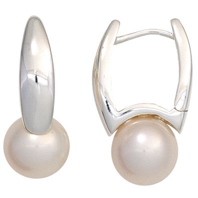 Echt. Chic. Creolen 925 Silber 2 Süßwasser Perlen Ohrringe Perlenohrringe