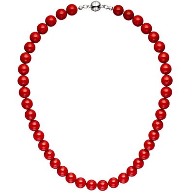 Angebot: Halskette Kette Muschelkern Perlen rot 45 cm Perlenkette