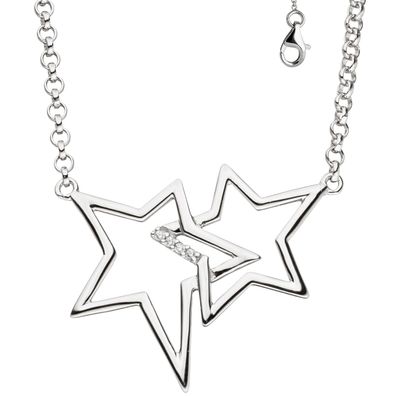 Echt. Chic. Collier Halskette Sterne 925 Silber mit Zirkonia 45 cm Kette