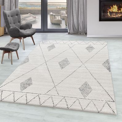 Wohnzimmer Teppich FES Kurzflor Teppich Berber Stil Muster Raute