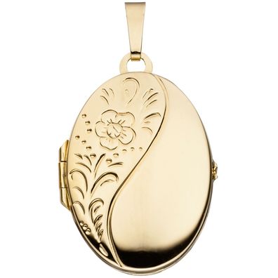 Echt. Chic. Medaillon oval Blumen 925 Sterling Silber gold vergoldet Anhänge