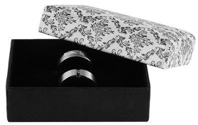Schmuckbox 6300012-001 schwarz weißer Deckel mit Ornamentdruck 5 x 8 x 3 cm
