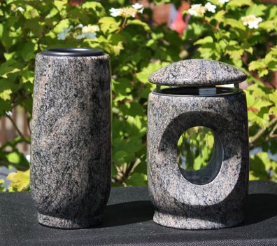 Laterne mit Vase Grablaterne für UrnenGrab aus Paradiso Granit Urnengrablaterne