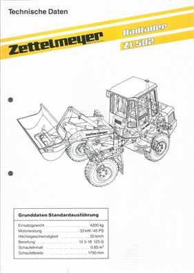 Zettelmeyer Radlader ZL 502 Technische Daten (1990)