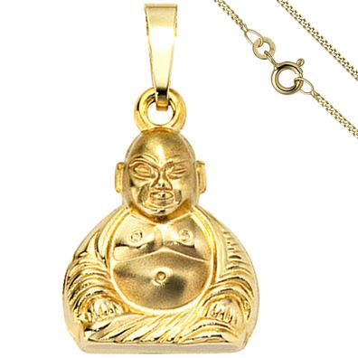 Echt. Edel. Anhänger Buddha 333 Gold Gelbgold mit Kette 45 cm