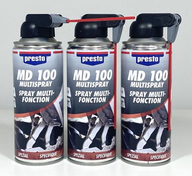 3x Presto MD 100 Multi-Spray 400 ml Rostlöser Schmierstoff Multifunktionsspray