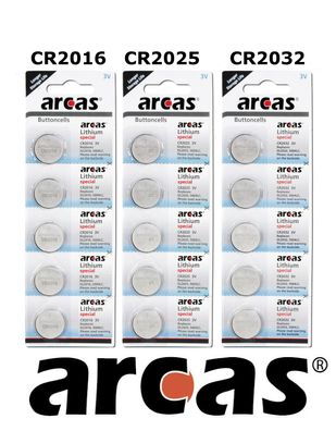 Arcas Knopfzelle CR2016, CR2025, CR2032 Original Batterie Blister 3V Lithium