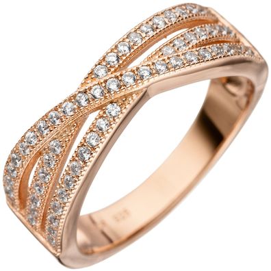 Damen Ring mehrreihig 925 Sterling Silber rotgold vergoldet mit Zirkonia