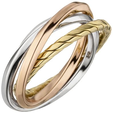 Damen Ring verschlungen 925 Sterling Silber tricolor dreifarbig vergoldet