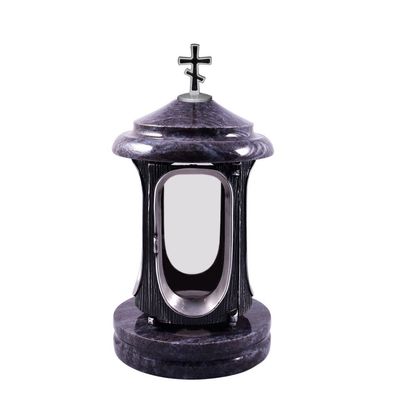 Grablampe Grablaterne mit Orthodox Kreuz aus echtem Granit Orion