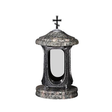 Grab-lampe Grab-laterne mit Orthodoxem Kreuz aus Granit Himalaya