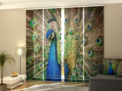 Foto-Schiebegardine Pfau, Flächenvorhang mit Motiv, Fotodruck, Gardine auf Maß