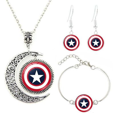 Captain America Batman Logo Schmuckset mit Halskette Armband Ohrring Cosplay Juwelen