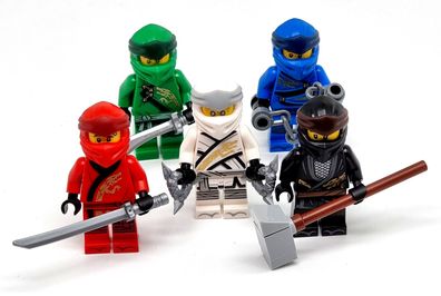LEGO Ninjago 5er Team Figur Kai, Jay, Zane, LLoyd und Zahne mit Waffen