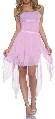SeXy Miss Damen Vokuhila High low Bandeau Kleid Chiffon Zipfel Dress 34/36/38 rosa