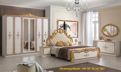 Rokoko König Schlafzimmer Diamante Komplett-Set Kopfteil mit Polsterung Barock