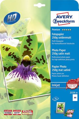 AVERY Zweckform 2559-20 Premium Inkjet Fotopapier (A4, einseitig beschichtet, ...