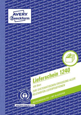 AVERY Zweckform 1240 Lieferschein (A5, 100 Blatt aus Recycling-Papier, , mit 1 ...