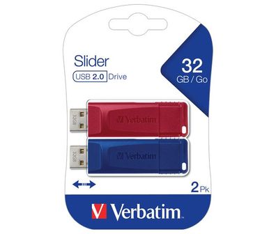 Verbatim USB 2.0 Stick 32GB, Slider, rot-blau, Multipack