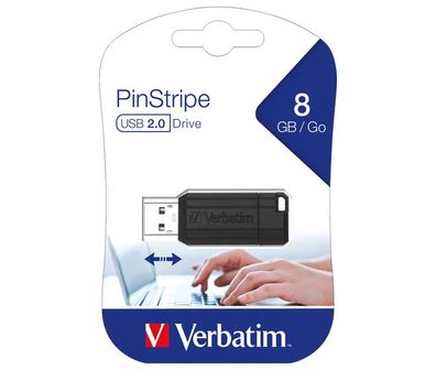 Verbatim USB 2.0 Stick 8GB, PinStripe, schwarz