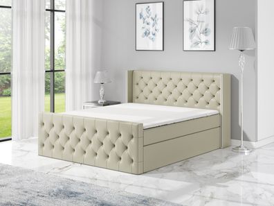 Boxspringbett GRO mit 2 Bettkästen, Bonell-Matratze und Topper, Schlafkomfort
