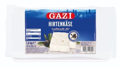 Gazi Hirtenkäse traditionelle Art 1,6kg Block 45% Fett i. Tr. Kuh-Käse in Salzlake
