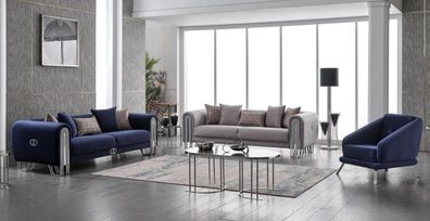 Luxus Set 3 tlg Wohnzimmer Textil Stil Modern Sofagarnitur 3 + 3 + 1 Designer