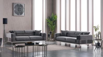 Graue Designer Couch Club Möbel Couchen 3 + 3 Sitzer Polster 230cm Sofas