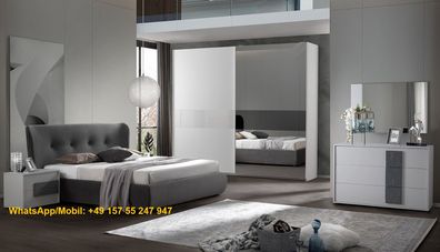 Modernes Schlafzimmer FIONA Komplett-Set Kopfteil mit Polsterung Anthrazit-Weiß