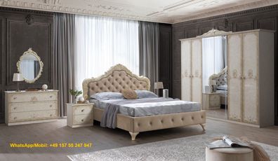 Italienisches Barock Schlafzimmer AURORA Rokoko Kopfteil mit Polsterung Beige-Grau
