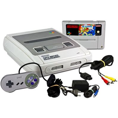 Original SUPER Nintendo - SNES Konsole + ALLE KABEL + Ähnlicher Controller + SPIEL...
