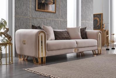 Luxus Sofa Couch Gold Metall Dreisitzer Couchen Polster Dreisitzer Stoff