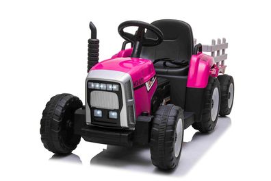 Traktor mit Anhänger Kindertraktor Kinderelektroauto Elektromotorrad Elektro 12V Pink