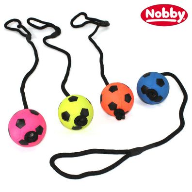 Nobby Moosgummi Ball mit Seil - 6 cm - Fußball Wurfsseil Hund Apportierspielzeug