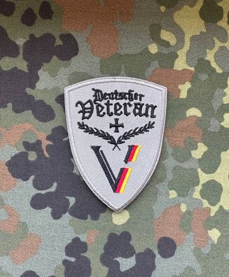 Patch "Bundeswehr - Deutscher Veteran" in Grau Morale Abzeichen, Klett Aufnäher