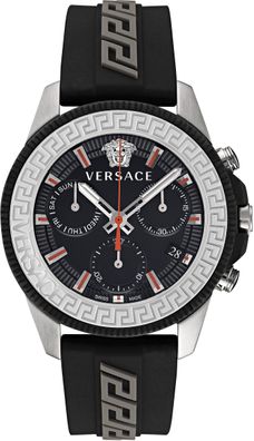 Versace VE3J00222 Greca Action Chrono silber schwarz grau Silikon Herren Uhr NEU