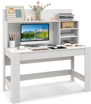 Schreibtisch mit Regal, Computertisch mit Kabelführungslöchern, moderner Arbeitstisch