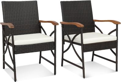 2er Rattan Stühle Set, Polyrattan Gartenstuhl Holz, X Design Gartensessehl