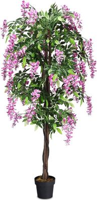 Kunstbaum mit Blüten, Kunstpflanze groß im Topf, Zimmerpflanze, Grünpflanze 180 cm