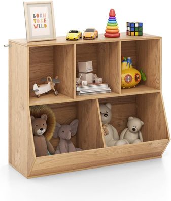 Bücherregal für Kinder, Kinderregal aus Holz mit 5 Würfelfächern & Kippsicherung