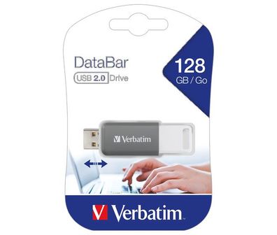 Verbatim USB 2.0 Stick 128GB, DataBar, grau