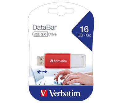 Verbatim USB 2.0 Stick 16GB, DataBar, rot