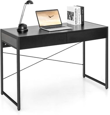 Schreibtisch Computertisch mit 2 Schubladen, Kleiner Bürotisch PC Tisch 112 x 48 x 76