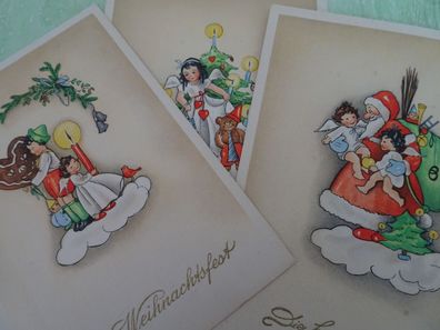 3 sehr alte Postkarten AK Weihnachten Driesen Berlin Dessin 180 Engel Kinder ...