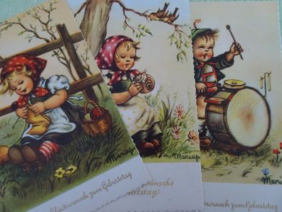 3 alte Postkarten Tirgra KF Mariapia Kinder Glückwunsch zum Geburtstag