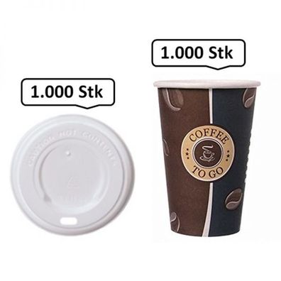 SET: Kaffeebecher mit Deckel 0,30 l, 1.000 Stk, 12oz, Qualitätstrinkbecher